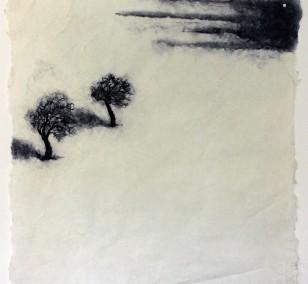 Zwei Bäume im Schnee | Malerei von Künstlerin Simone Westphal, Papiermalerei