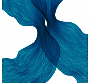 Sea Blue Sheer Folds | Lali Torma | Zeichnung | Kalligraphietusche auf Papier